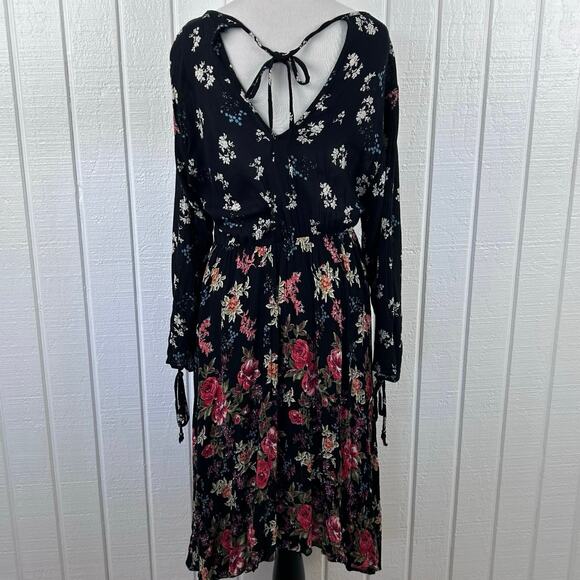 Angie Floral Boho Wrap Dress Women Large Black Rose Print Long Sleeve Midi - Picture 8 of 9